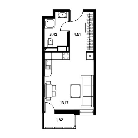 
  Продается студия, 22.48 м², ЖК Гринсайд, 5.1-5.5
. Фото 1.