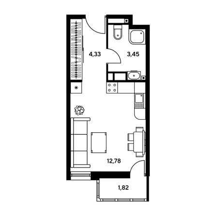 
  Продается студия, 22.07 м², ЖК Гринсайд, 5.1-5.5
. Фото 1.