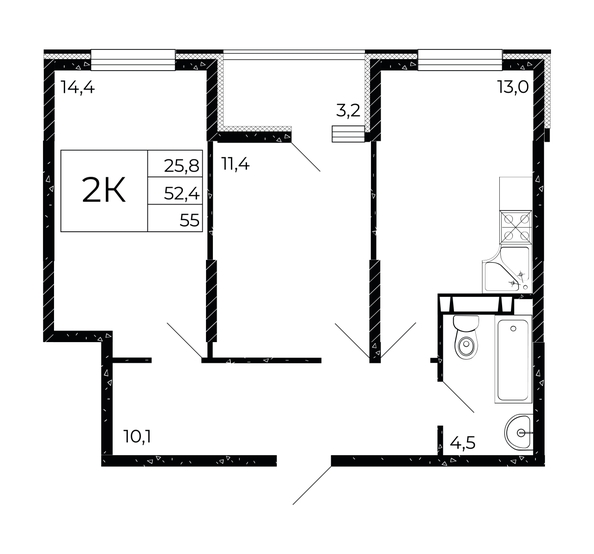 
  Продается 2-комн. квартира, 55 м², ЖК Флора, литера 2.1
. Фото 1.