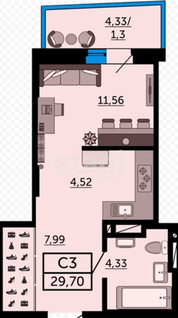 
  Продается студия, 29.7 м², 23-я линия ул, д. 54
. Фото 11.