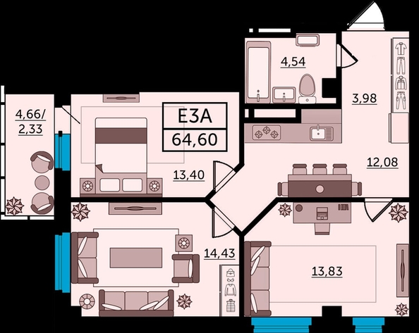 
  Продается 3-комн. квартира, 64.6 м², Ворошиловский пр-кт, д. 82/4
. Фото 8.