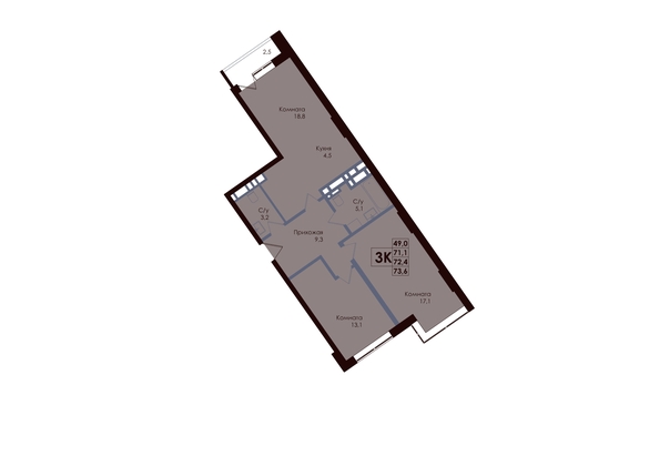 
  Продается 3-комн. квартира 71.71 м², в ЖК Академия, 1 этап. Фото 1.