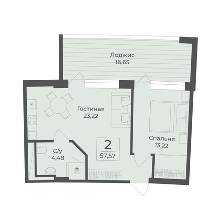 
  Продается апартамент 57.57 м², в АК Тамерун, корп 1. Фото 7.