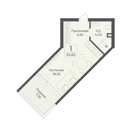 
  Продается апартамент 34.65 м², в АК Тамерун, корп 2. Фото 7.