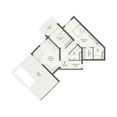 
  Продается апартамент 143.85 м², в АК Тамерун, корп 2. Фото 7.