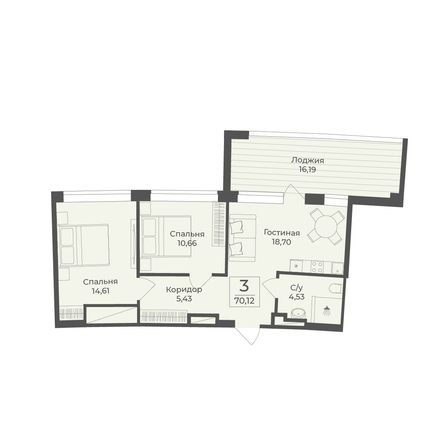 
  Продается апартамент 70.12 м², в АК Тамерун, корп 1. Фото 7.