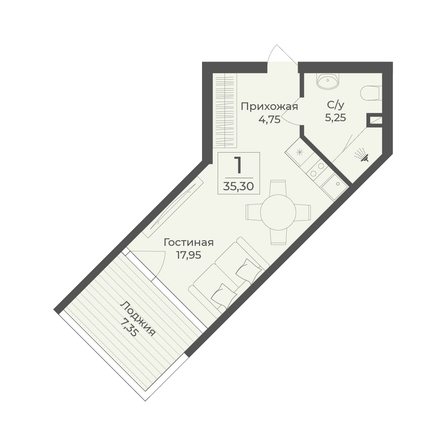 
  Продается апартамент 35.3 м², в АК Тамерун, корп 2. Фото 7.