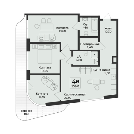 
  Продается 4-комн. квартира 109.8 м², в ЖК Нега. Фото 2.