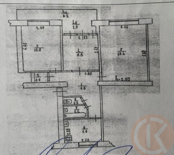 
  Продается 3-комн. квартира 57.9 м². Фото 2.