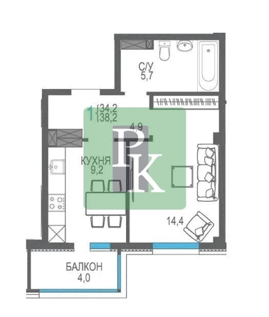 
  Продается 1-комн. квартира 34.5 м². Фото 15.