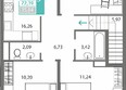 Горизонты 1: Планировка 3-комн 72,39 м²