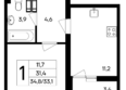 Ботаника: Планировка 1-комн 34,8 м²