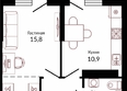 Отражение, 2 очередь литера 3: Планировка 1-комн 37,7 м²