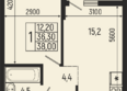 Звезды, литер 12: Планировка 1-комн 38 м²