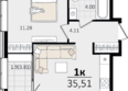 Патрики, литер 4.1: Планировка 1-комн 35,51 м²