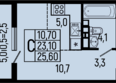 Звезды, литер 10: Планировка Студия 25,6 м²