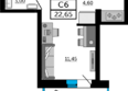 Донской Арбат 2, литер 1: Планировка Студия 22,5, 22,65 м²