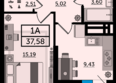 Легенда Ростова, литер 11: Планировка 1-комн 37,58 м²