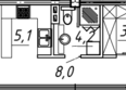 Шмидта: Планировка 1-комн 32,3 м²