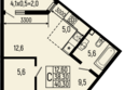 Звезды, литер 11: Планировка Студия 40,3 м²