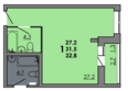 Gray (Грэй), кв-л 11-2: Планировка Студия 32,8 м²