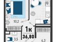 Монако, литера 2: Планировка 1-комн 36,8 м²