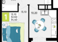 Традиции, Литер 1: Планировка 1-комн 34,4 м²