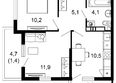 Лестория, дом 4: Планировка 2-комн 44,4 м²