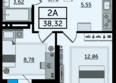 Легенда Ростова, литер 12: Планировка 2-комн 38,32 м²