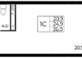 Западные Аллеи, литера 6.4: Планировка Студия 26 м²