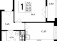 Сезоны: Планировка 1-комн 37,6, 38,03 м²