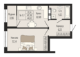 Федерация, дом 1: Планировка 1-комн 44,92 м²