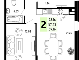 Продается 2-комнатная квартира ЖК Усадьба Гостагаевская, корпус 4, 59.16  м², 13015200 рублей