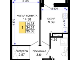 Продается 1-комнатная квартира ЖК Октябрь Парк, 1.1, 35.68  м², 4995200 рублей