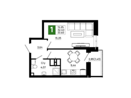 Продается 1-комнатная квартира ЖК Октябрь Парк, 5.1, 33.83 м², 4600880 рублей