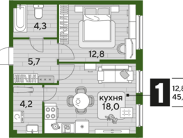 Продается 1-комнатная квартира ЖК DOGMA PARK (Догма парк), литера 13, 45 м², 6795000 рублей