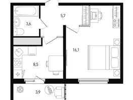 Продается 1-комнатная квартира ЖК 5 элемент Аске, лит 5-11 стр.1, сек.1,2,3,4, 35.1  м², 5047380 рублей