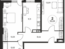 Продается 2-комнатная квартира ЖК Гринсайд, 4.1-4.3, 52.87  м², 8810000 рублей