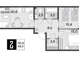 Продается 2-комнатная квартира ЖК Парк Победы 2, литера 21, 68.3 м², 9145370 рублей
