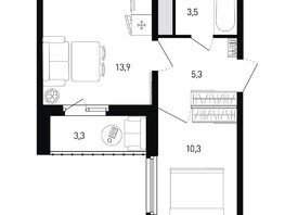 Продается 1-комнатная квартира ЖК 5 элемент Аске, лит 5-12 стр.1, сек.1,2, 34.7  м², 4292390 рублей