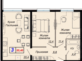 Продается 3-комнатная квартира ЖК Чайные холмы, 55.4  м², 15791800 рублей