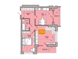 Продается 2-комнатная квартира ЖК 65, 60.7  м²