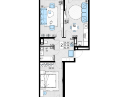 Продается 2-комнатная квартира ЖК Фонтаны, литер 19, 62.36  м², 11536600 рублей