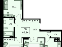 Продается 3-комнатная квартира ЖК Сердце Ростова 2, литер 9, 85.66  м², 11992400 рублей