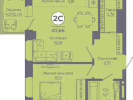 Продается 2-комнатная квартира ЖК Сокольники, литера 6, 47.36  м², 6014720 рублей