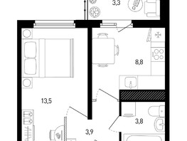 Продается 1-комнатная квартира ЖК 5 элемент Аске, лит 5-10 стр.2, сек.4,5, 31.6  м², 3816648 рублей