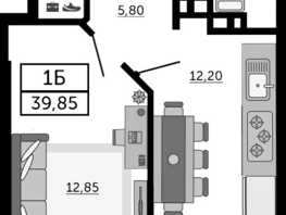 Продается 1-комнатная квартира ЖК Донской Арбат 2, литер 1, 39.85  м², 6176750 рублей