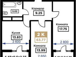 Продается 2-комнатная квартира ЖК Сердце, 63.77  м², 19131000 рублей