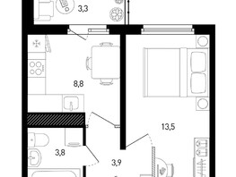 Продается 1-комнатная квартира ЖК 5 элемент Аске, лит 5-10 стр.1, сек.1,2,3, 32.6  м², 3790728 рублей