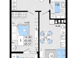 Продается 1-комнатная квартира ЖК Резиденция морей, корпус А, 45.51  м², 11798468 рублей